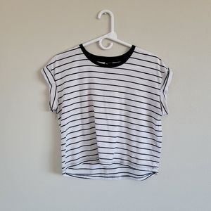 COTTON ON Cropped Tshirt Black and White Stripes Folded Sleeves Size Small